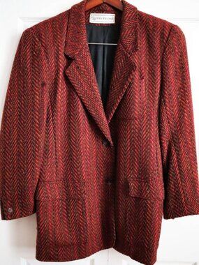 Vtg Evan Picone 100% Worsted Wool Blazer Jacket Herringbone Pattern Sz 4 USA